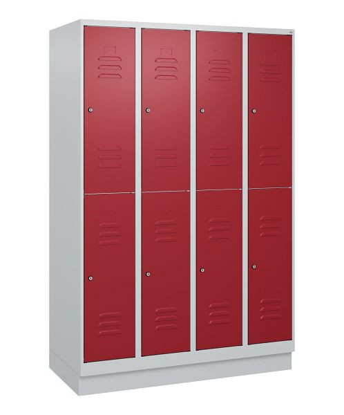 C+P Doppelstöckiger Spind Classic PLUS, Sockel, 4 Abteile, 1800x1200x500mm, 7035/3003, Zylinderschlösser, 0803207-40 S10016