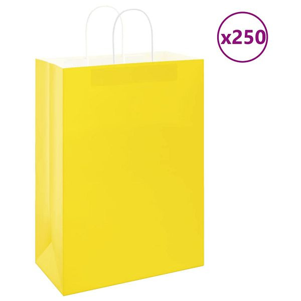 vidaXL Papiertragetaschen 250 Stk. mit Henkeln Gelb 32x17x44 cm, 4101790