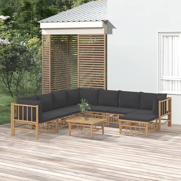 vidaXL 9-tlg. Garten-Lounge-Set mit Dunkelgrauen Kissen Bambus, 3155228