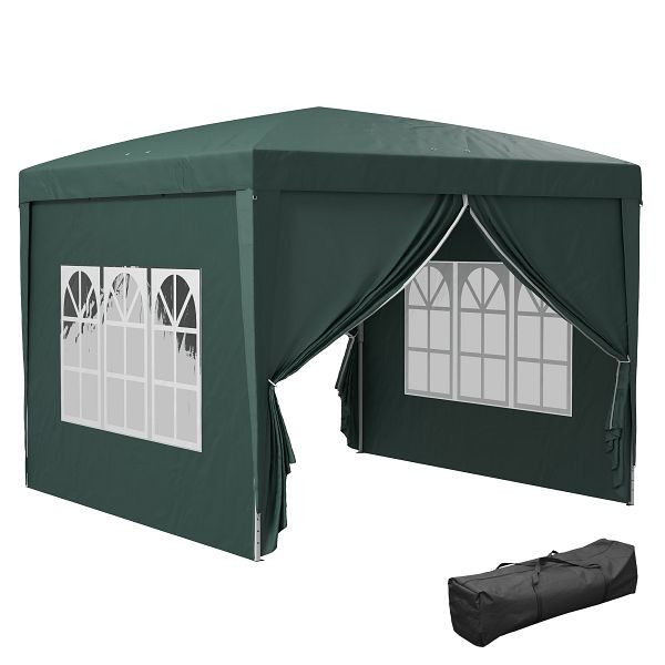 Outsunny 3 x 3 m Pavillon mit 4 Seitenwänden, Fenster, Festzelt mit UV-Schutz, Gartenzelt inkl. Tragetasche, Stahl, Grün, 84C-430V00GN