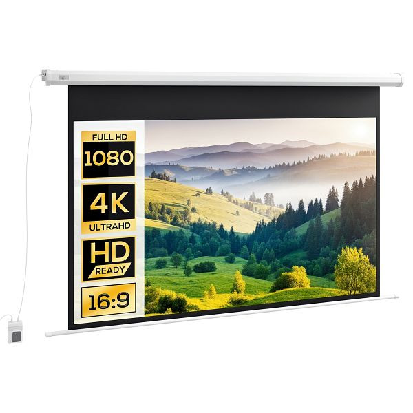 HOMCOM Beamer-Leinwand, Projektionsleinwand, 16:9, 84 Zoll, Fernbedienung, Motor, 001-021V90WT