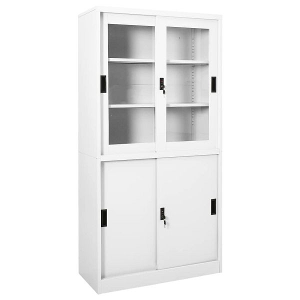 vidaXL Büroschrank mit Schiebetüren Weiß 90x40x180 cm Stahl, 335962