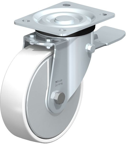 Blickle L-PO 160G-ST-FA Stahlblech-Lenkrolle, mittelschwere Ausführung, mit Anschraubplatte & Feststeller, Polyamid, Weiß, 749279