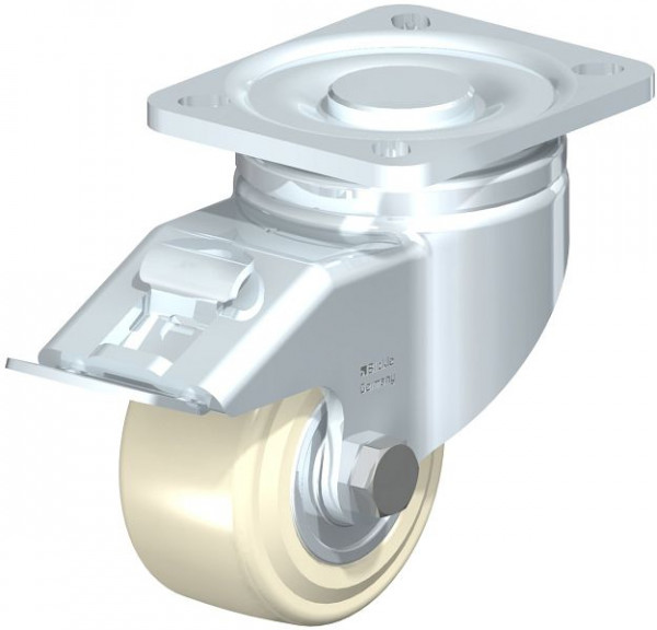 Blickle LH-GSPO 80K-FI Stahlblech-Lenkrolle, Schwerlast-Ausführung, mit Anschraubplatte & Feststeller, Gusspolyamid, Weiß, 678409