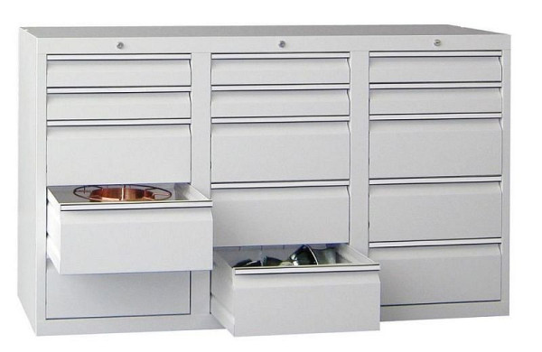Pavoy Schubladenschrank Gleitführung, 900/1500/500, Zylinderschloss, 3 Reihen, 6x100, 9x200, 43446-150-003-905716