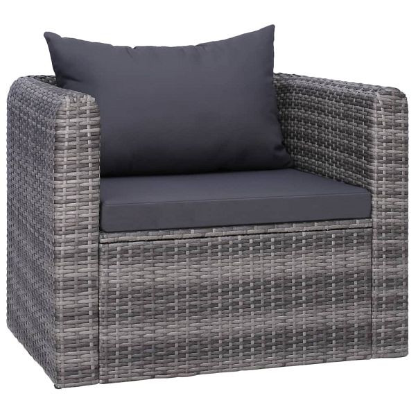 vidaXL Gartenstuhl mit Polster und Kissen Poly Rattan Grau, 44161