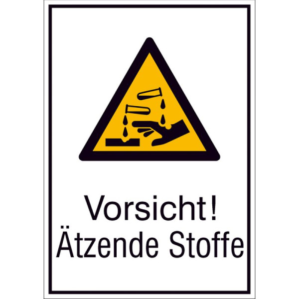 Stein HGS Kombischild mit Warnzeichen und Zusatztext, Vorsicht! Ätzende Stoffe, 131 x 185 mm / Folie, selbstklebend, 21.a8125