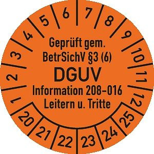 Moedel Prüfplakette Geprüft...Leitern und Tritte, 2020-2025, Dokumentenfolie, Ø 30mm, 10Stück/Bogen, 94073