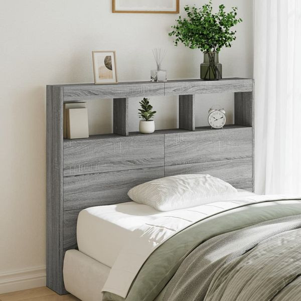 vidaXL LED-Kopfteil mit Ablagen Grau Sonoma 120x17x102 cm, 839194