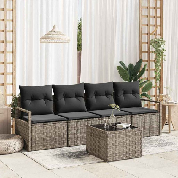 vidaXL Garten-Sofa-Set mit Kissen, 5er Set, Grau 55 x 55 x 37 cm, 3354918