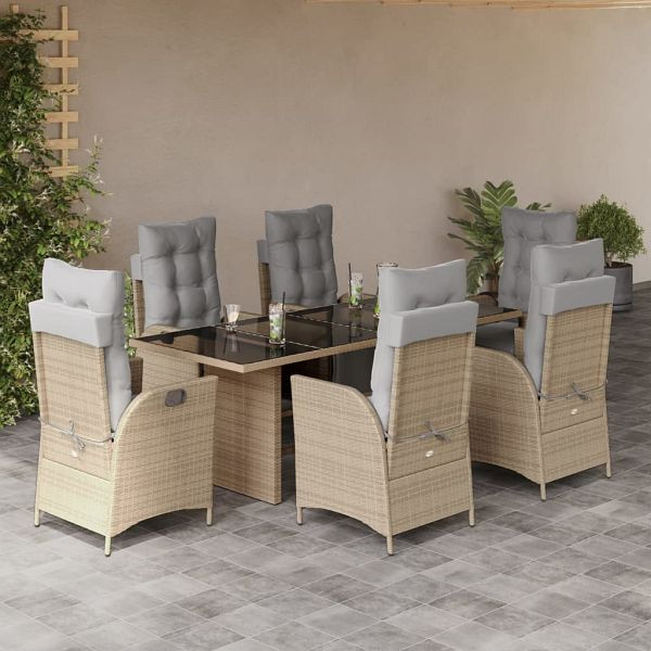 vidaXL 7-teilig Garten-Essgruppe mit Kissen Beigemischung Poly Rattan, 3213360