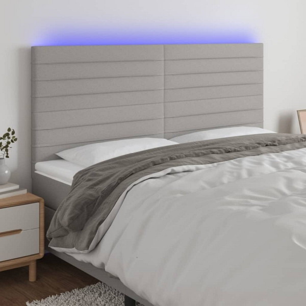 vidaXL LED Kopfteil Hellgrau 200x5x118/128 cm Stoff, 3122586