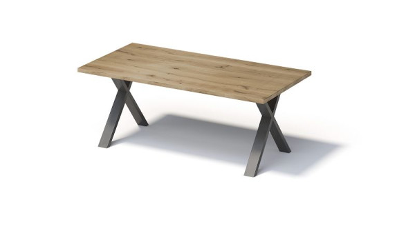 Bisley Fortis Table Regular, 2000 x 1000 mm, gerade Kante, geölte Oberfläche, X-Gestell, Oberfläche: natürlich / Gestellfarbe: blankstahl, F2010XP303