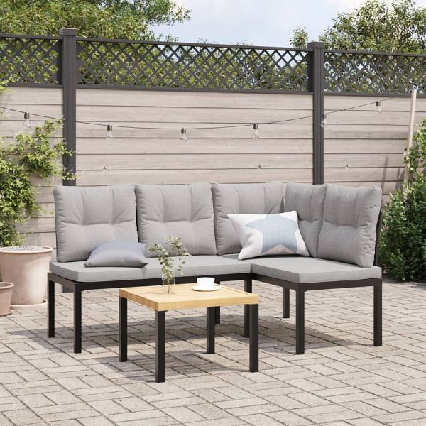 vidaXL Gartenbänke mit Kissen 2 Stück Schwarz Pulverbeschichteter Stahl, 4008566
