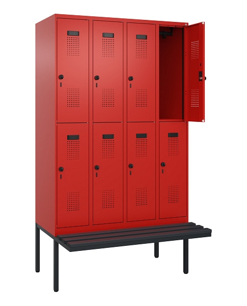C+P Doppelstock-Spind Evolo PLUS, Bank, 8 Fächer, 2120x1200x815mm, 3020/3020, Drehriegel, Sitzfläche Kunststoff, 0493407-40 S10106