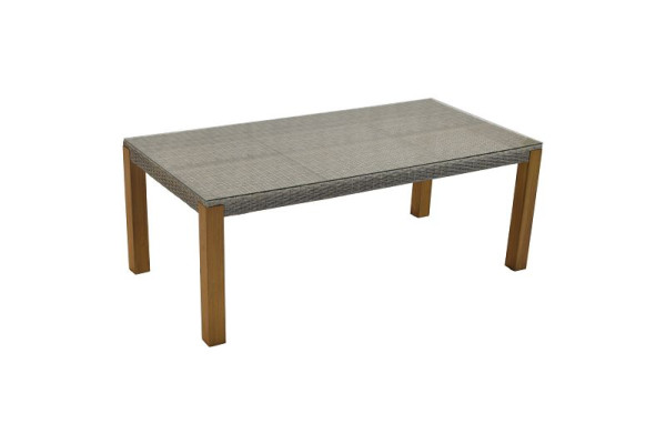 Merxx Geflechttisch mit Akazienbeinen, 200 x 100 cm, Alumiuniumgestell mit Kunststoffgeflecht, Akazienholz, 28388-277