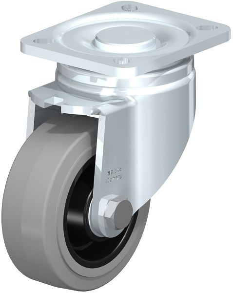 Blickle LH-POEV 100K-1-SG Stahlblech-Lenkrolle, Schwerlast-Ausführung, mit Anschraubplatte, Elastik-Vollgummi, Grau, 311589