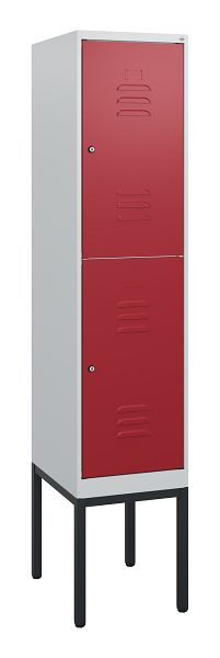 C+P Doppelstöckiger Spind Classic PLUS, Gestell, 1950x400x500mm, 7035/3003, Zylinderschlösser, 0803305-12 S10031