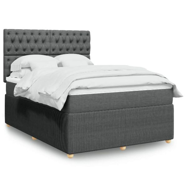 vidaXL Boxspringbett mit Matratze Dunkelgrau 140x190 cm Stoff, 3292059