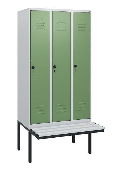 C+P Umkleidespind Classic PLUS, 3 Abteile, 1950x900x815mm, 7035/6011, Drehriegel, 0800405-30 S10036