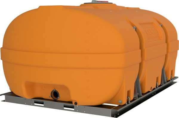 Cemo PE-Fass 5000 l kofferförmig, mit Klappdeckel 380 SW, Grundrahmen mit Rungen, Orange RAL2003, 12257