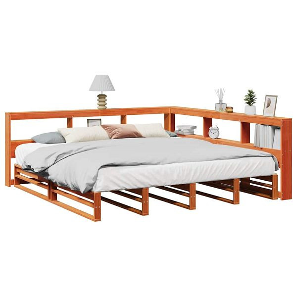 vidaXL Massivholzbett mit Regal ohne Matratze Wachsbraun 200x200 cm, 3324489
