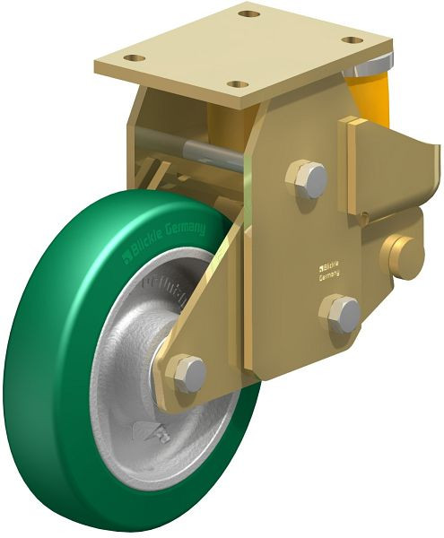 Blickle BSFE-GST 200K Stahlgeschweißte Schwerlast-Bockrolle mit Polyurethanfeder, Blickle Softhane®, Grün, 755385