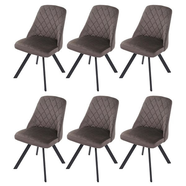 Mendler 6er-Set Esszimmerstuhl HWC-K25, Küchenstuhl Lehnstuhl Polsterstuhl, Metall Samt, dunkelbraun, 3x89603