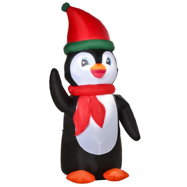 HOMCOM 155cm Aufblasbarer Weihnachtspinguin Weihnachtsdeko mit 3 Eingebauten Lichtern, Aufblasbare Weihnachtsdekoration, 844-428