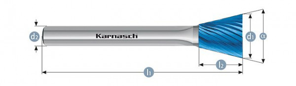 Karnasch Hartmetall-Frässtift Blue-Tec beschichtet WKN/ HP-2 d1=3 / l2=5 / d2=3 / l1=38mm, VE: 5 Stück, 115099005