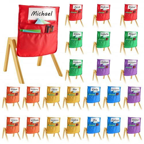 VEVOR Klassenzimmerstuhltasche 24er-Pack, 36x38 cm, 6 Farben, mit Namensschild, Stuhlrücken-Organizer für Kinder, YHSNCS15YC2414PPW001V0