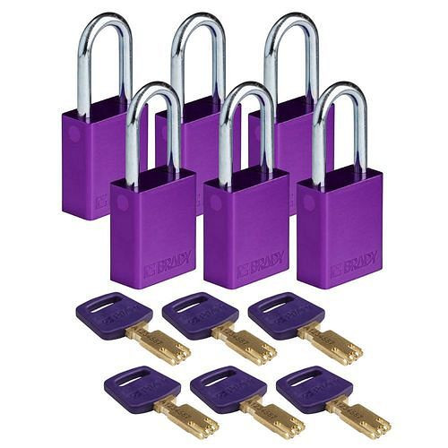 Brady Vorhangschlösser SafeKey, Aluminium, VE: 6 Stück, lichte Bügelhöhe 38,10 mm, lila, 307994