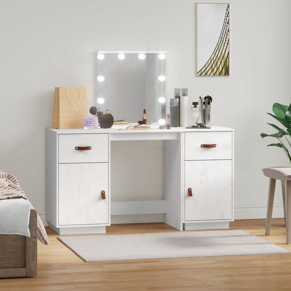 vidaXL Schminktisch-Set mit LED Weiß Massivholz Kiefer, 3107840