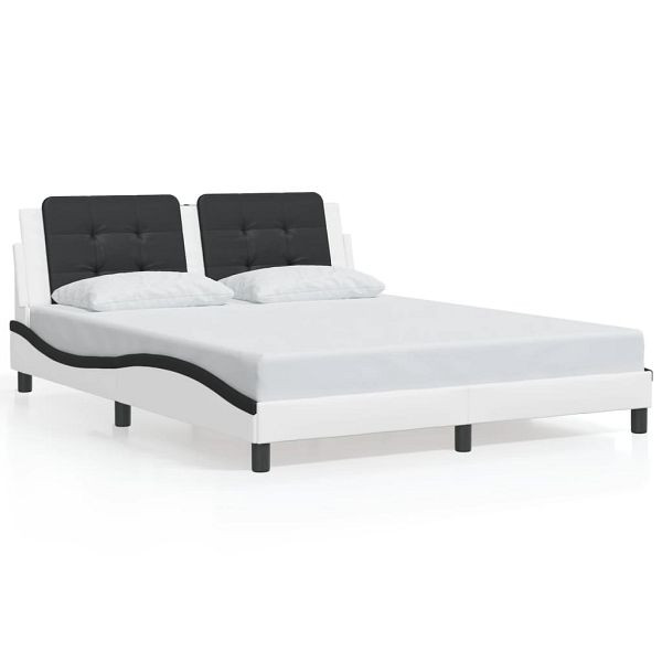vidaXL Bettgestell mit Kopfteil Weiß und Schwarz 160x200 cm Kunstleder, 3208197