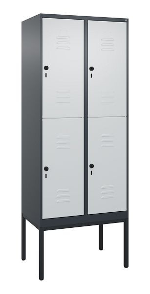 C+P Doppelstöckiger Spind Classic PLUS, Gestell, 2 Abteile, 2120x800x500mm, 7016/7035, Drehriegel, 0803307-22 S10013