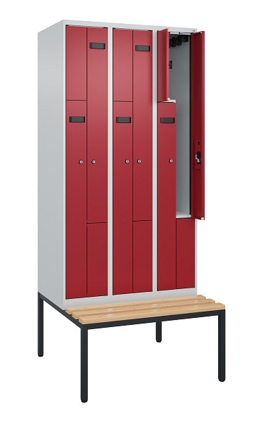 C+P Z-Spind Evolo PLUS, 6 Fächer, 2120x900x815mm, 7035/3003, Zylinderschloss, Material Sitzfläche Buche-Hartholz, Sitzbank, 0490537-306 S10031