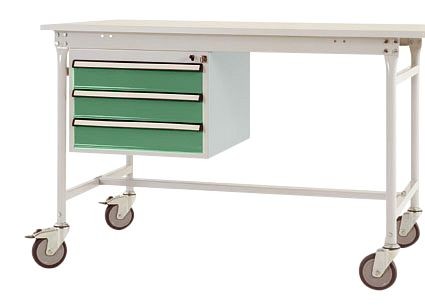 Manuflex Gehäuse-Unterbau mobil, Nutzhöhe 3 Schubfächer mm mit resedagrün RAL 6011, für Tischtiefe 800 mm, Resedagrün, ZB4632.6011