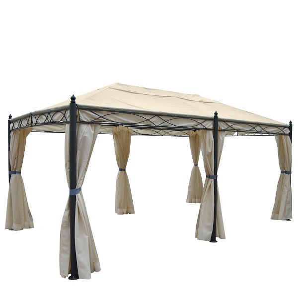 Mendler Pergola Cadiz, Pavillon, stabiles 7cm-Gestell 5x3m, creme mit Seitenwand + Moskitonetz, 45179