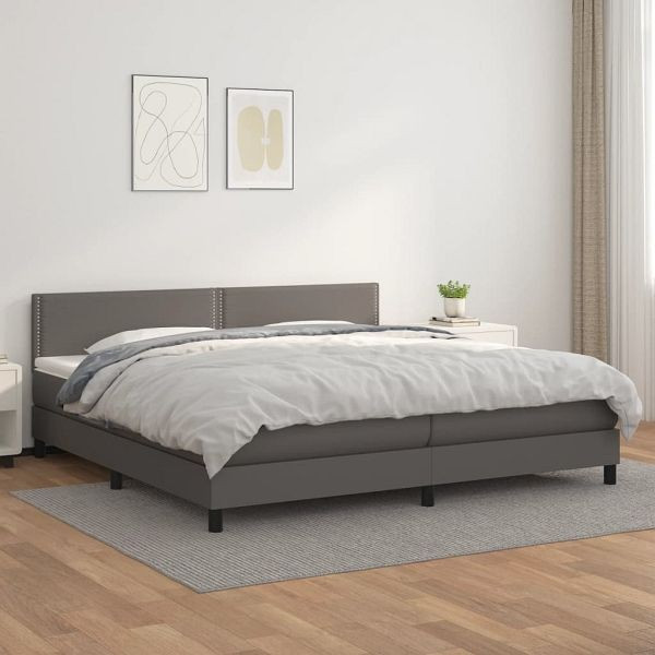 vidaXL Boxspringbett mit Matratze Grau 200x200 cm Kunstleder, 3141087