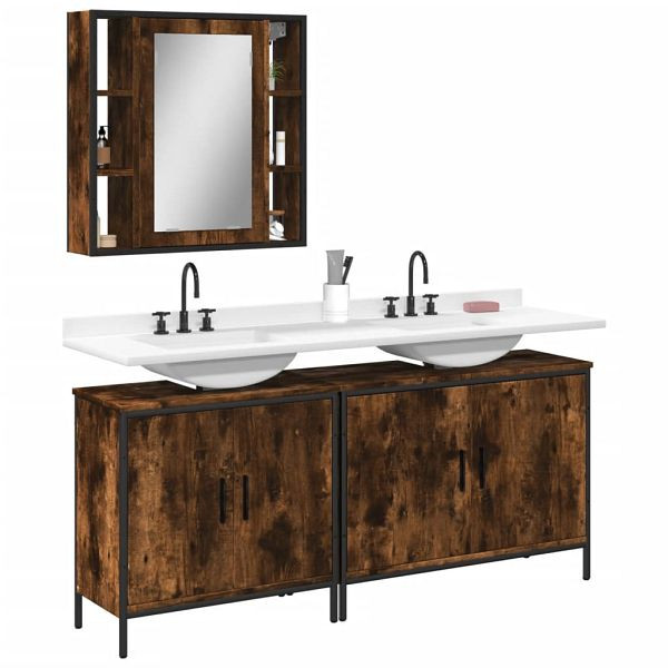 vidaXL 3-teilig Badmöbel-Set Räuchereiche Holzwerkstoff, 3214732
