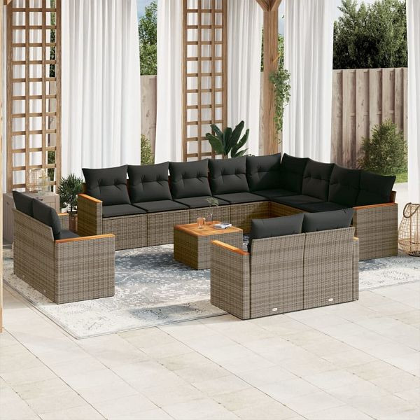 vidaXL 13-teilig Garten-Sofagarnitur mit Kissen Grau Poly Rattan, 3226522