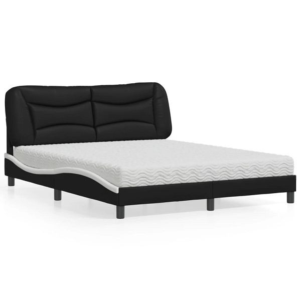 vidaXL Bett mit Matratze Schwarz und Weiß 160x200 cm Kunstleder, 3208736