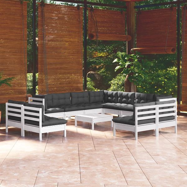 vidaXL 12-teilig Garten-Lounge-Set mit Kissen Weiß Massivholz Kiefer, 3096870