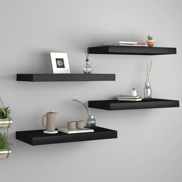 vidaXL Schweberegale 4 Stück Schwarz 50x23x3,8 cm MDF, 323831