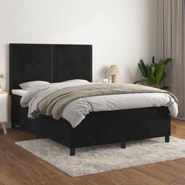 vidaXL Boxspringbett mit Matratze Schwarz 140x200 cm Samt, 3142967
