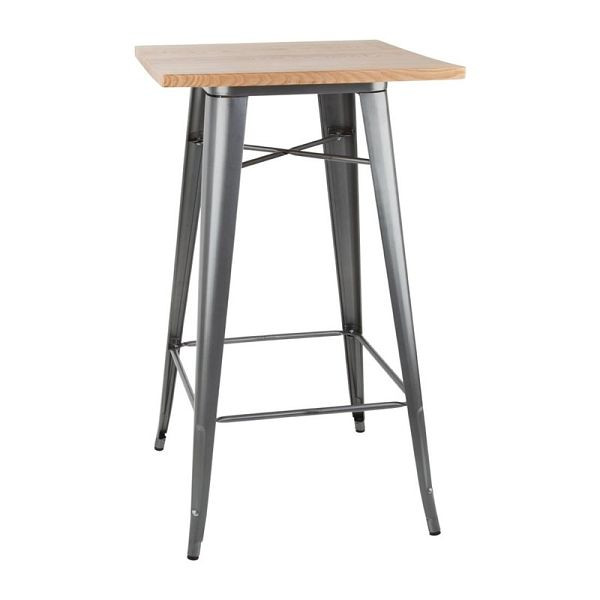 Bolero Bistro Bartisch mit Holzplatte grau, Stahlrahmen, FB596