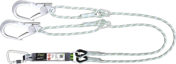 Kratos Y-Verbindungsmittel mit Falldämpfer aus Kernmantelseil 2 m mit Aluminium Karabinern mit Einstellschnalle, FA3061420