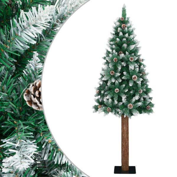 vidaXL Weihnachtsbaum Schlank mit Echtholz und Schnee Grün 210 cm, 320962