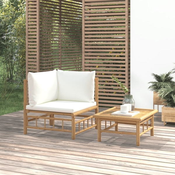 vidaXL 2-tlg. Garten-Lounge-Set mit Cremeweißen Kissen Bambus, 362299
