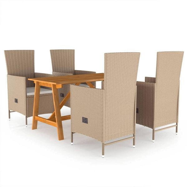 vidaXL 5-teilig Garten-Essgruppe Beige, Material: PE-Rattan, pulverbeschichteter Stahl, 3068759
